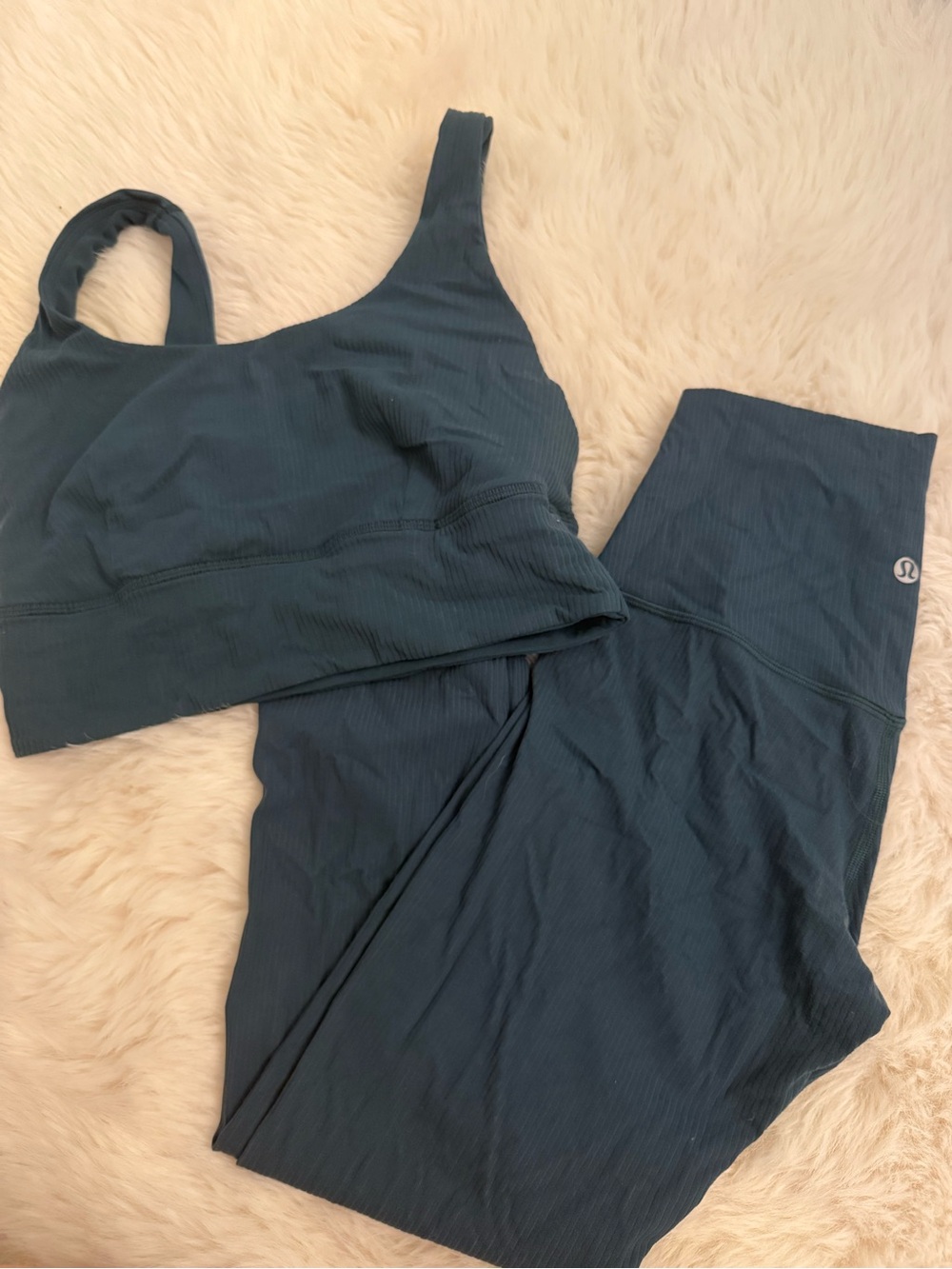 Lululemon Women's Deep Teal Ribbed Sports Bra & Leggings Set